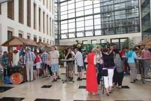 Visitors enjoy traditional Malaysian food while strolling through stands with national crafts