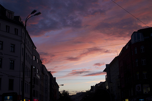 September 2014 — Sunset over Rosenthaler Platz, Berlin. 