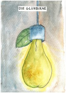 Die Glühbirne: the lightbulb, literally the “glowpear” 